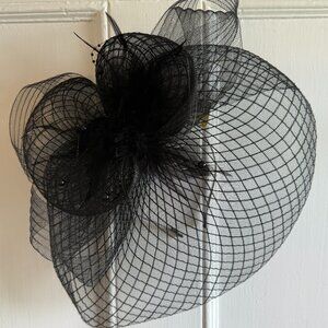 One-of-a-Kind Black Mesh & Feather Fascinator – Carrie Bradshaw Inspired NWT